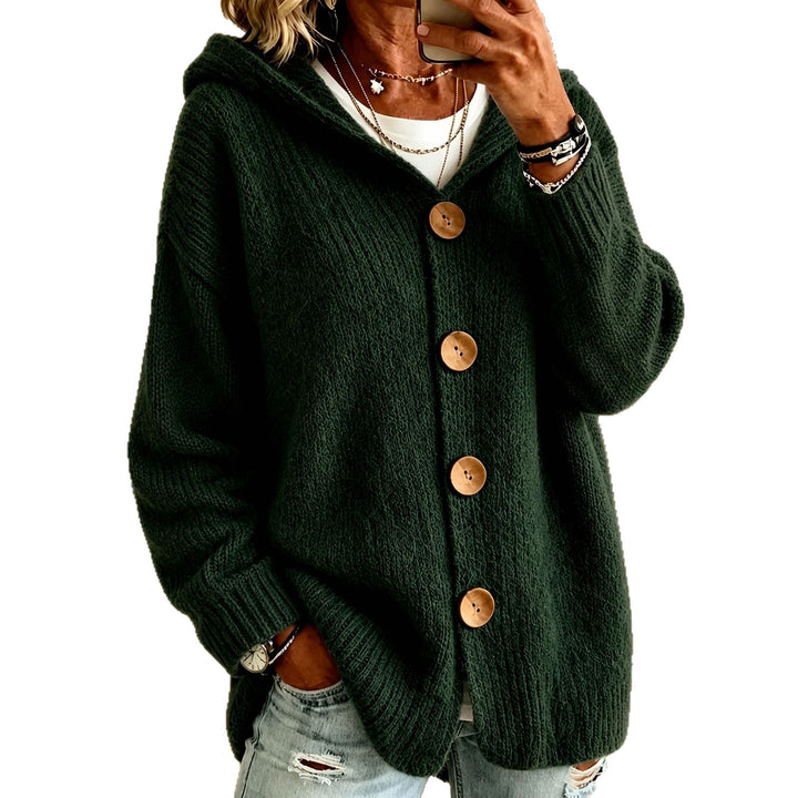 Hooded Cardigan Sweater Jacket With Four Buttons - cas7m