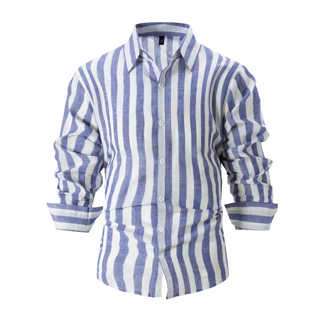 Striped Print Shirt Casual Loose Long-sleeved Shirt Men's Clothing - cas7m