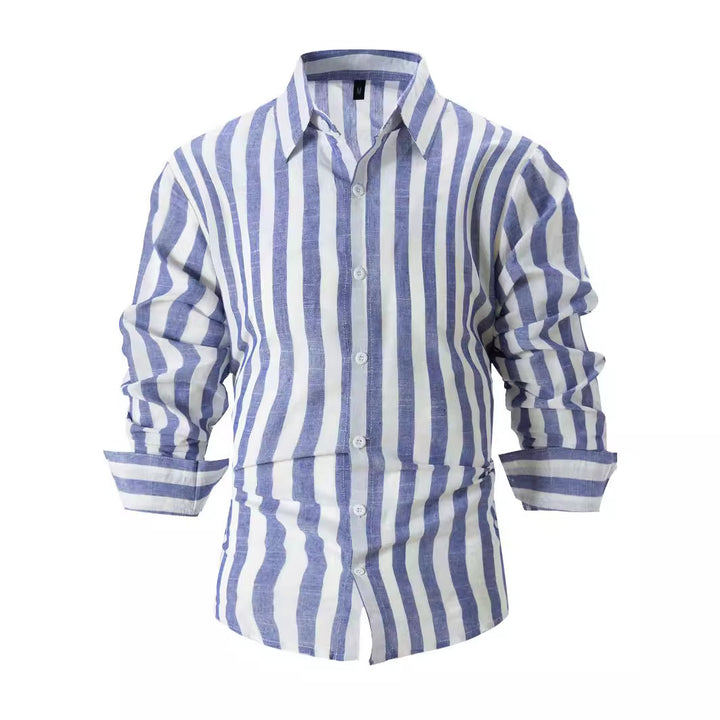 Striped Print Shirt Casual Loose Long-sleeved Shirt Men's Clothing - cas7m