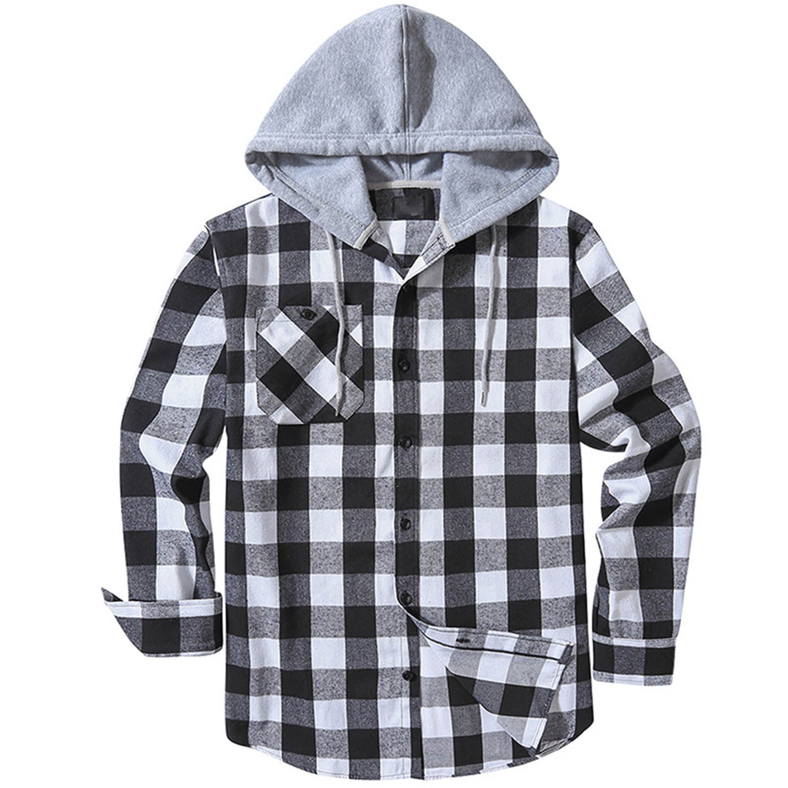 Hooded Plaid Shirt Men's Casual - cas7m
