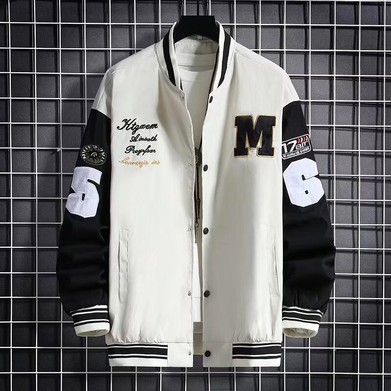 Men's Baseball Jacket Fashion Casual Letter Number Print Button-down Tops Streetwear Clothing - cas7m