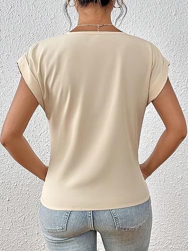 Fashion V-neck Short-sleeve T-shirt Summer Casual Irregular Knot Top For Women Clothing - cas7m