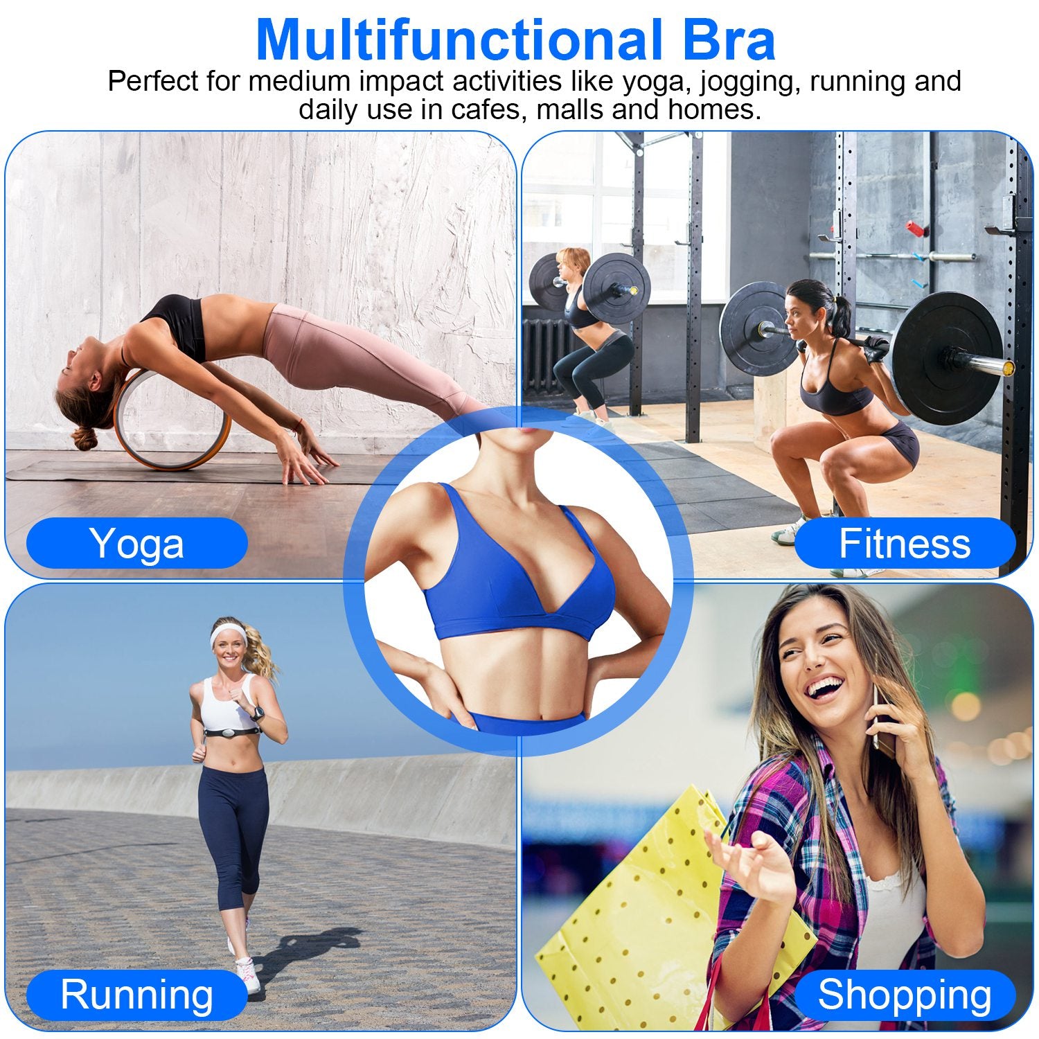 Sexy V-Neck U-Back Breathable Sports Bra - 5 Colors, S-XL - cas7m