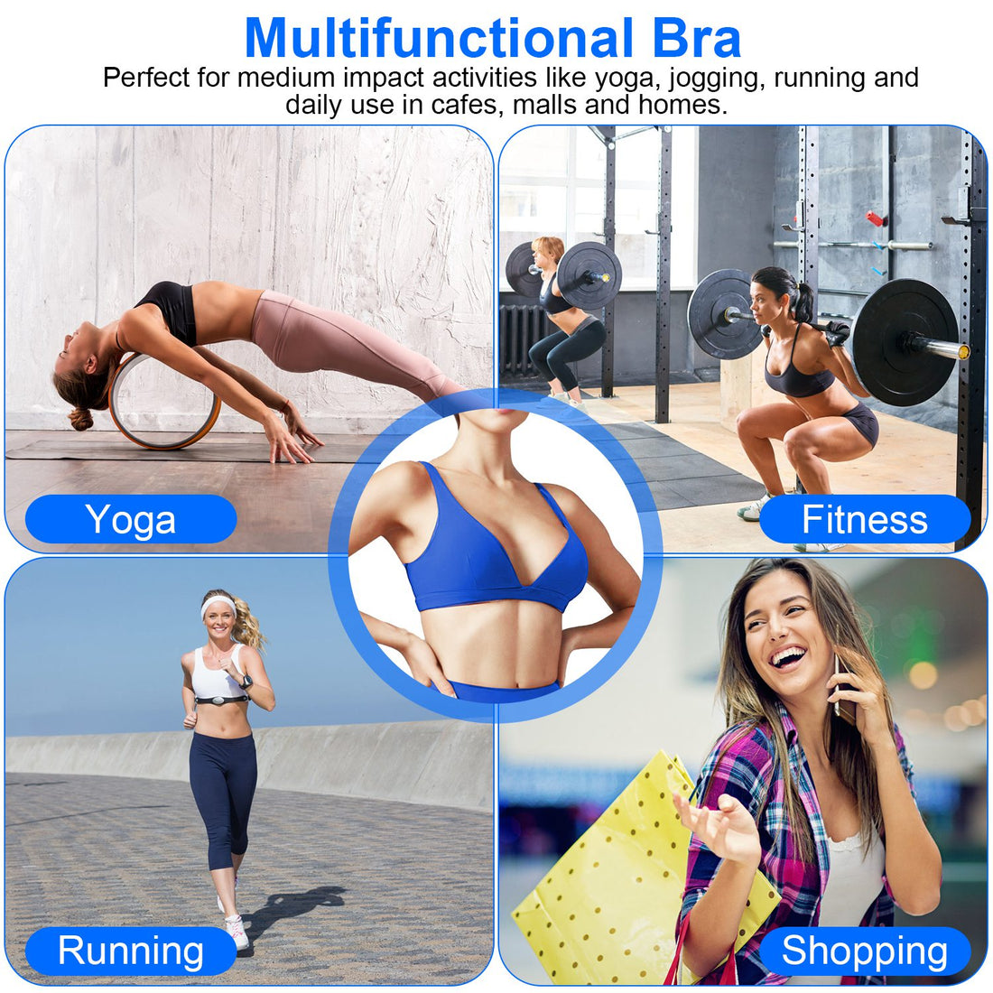 Sexy V-Neck U-Back Breathable Sports Bra - 5 Colors, S-XL - cas7m