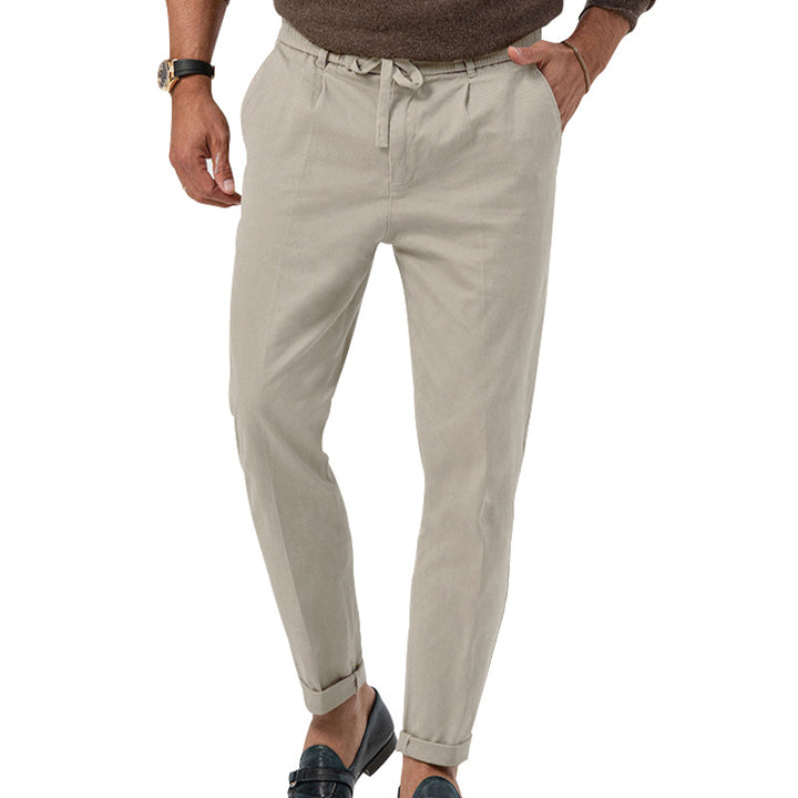 Casual Drawstring Pants Men's Business Straight Solid Color Suit Pants - cas7m