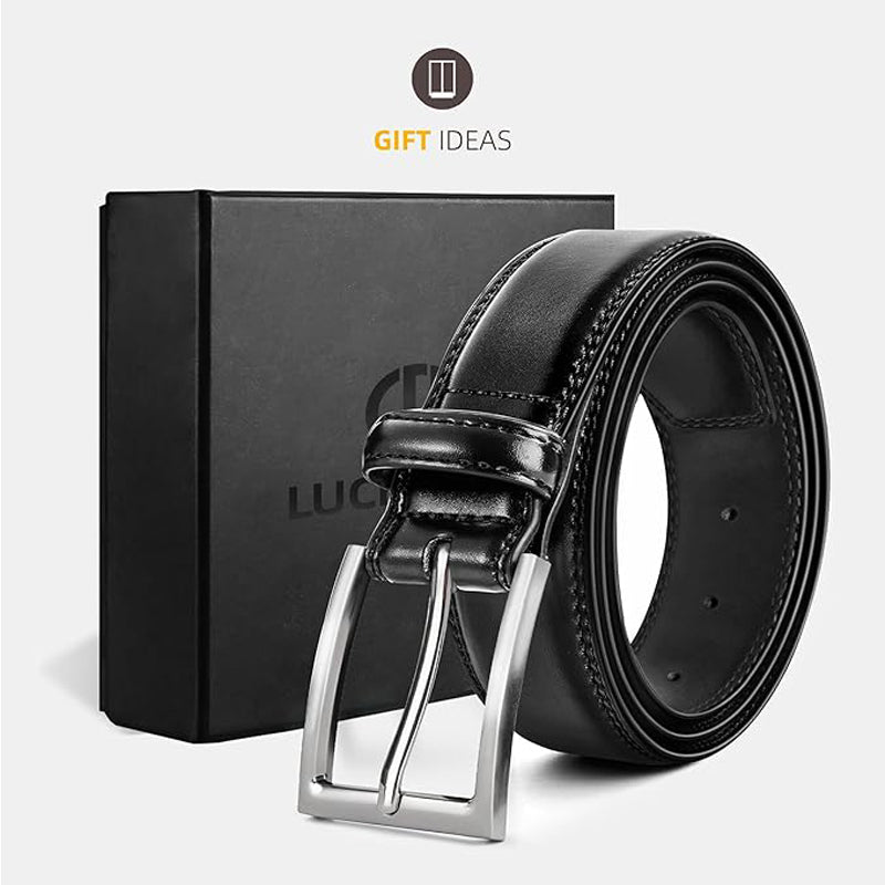 Black 100cm Womens Genuine Leather Dress Belt Classic Casual Belt With Single Prong Buckle For Jeans Pants Work And Business - cas7m