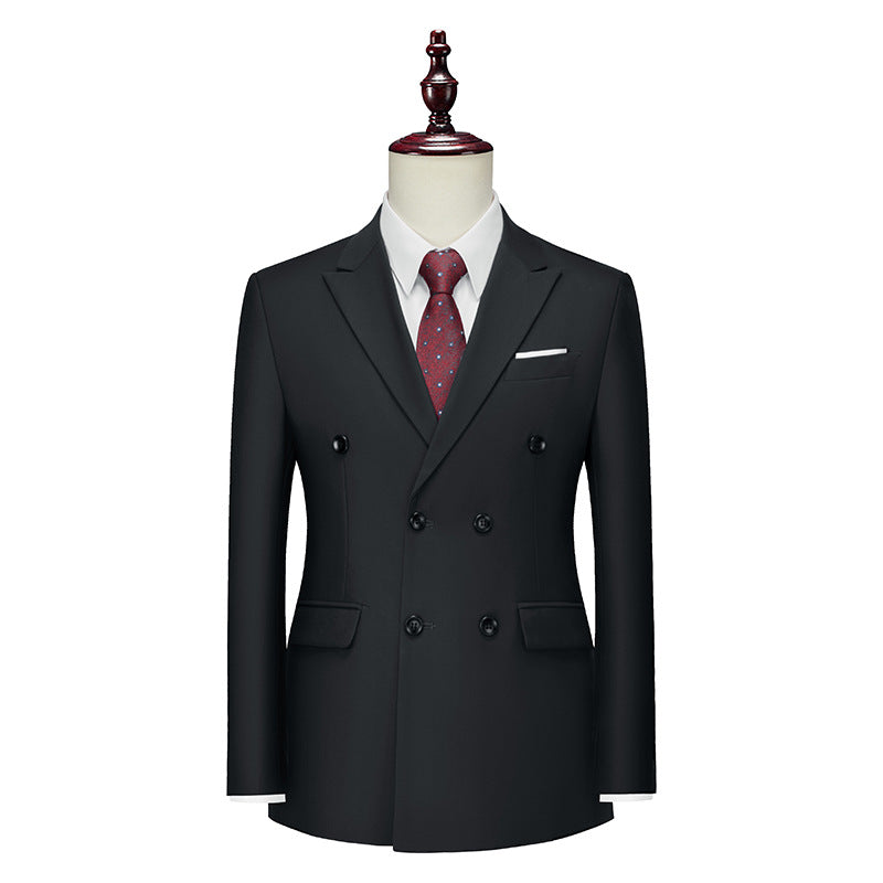 Men's Business Casual Double-breasted Suit Jacket Fashion Solid Color Coat - cas7m