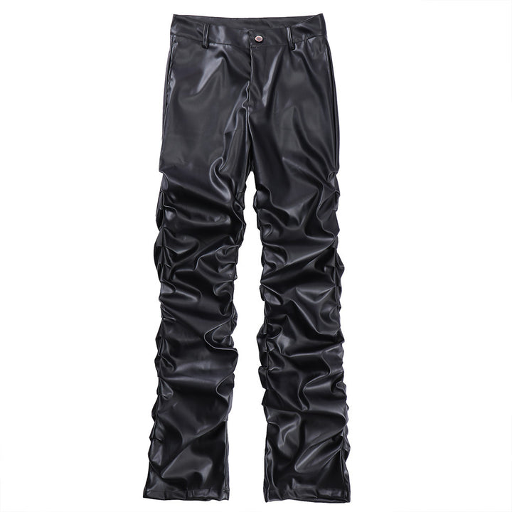 Men's Loose Casual Shiny Wrinkled Leather Pants - cas7m