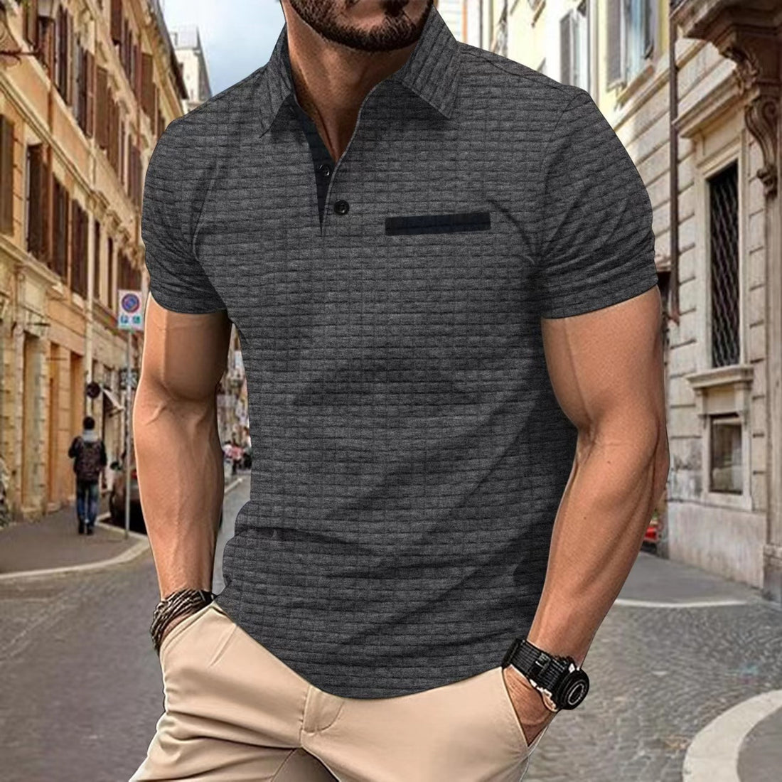 Button Jacquard Plaid Men's Sports Polo Shirt Men - cas7m