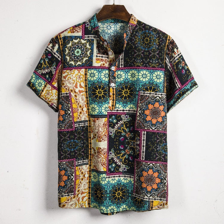 New Short-sleeved Linen Shirt For Men - cas7m