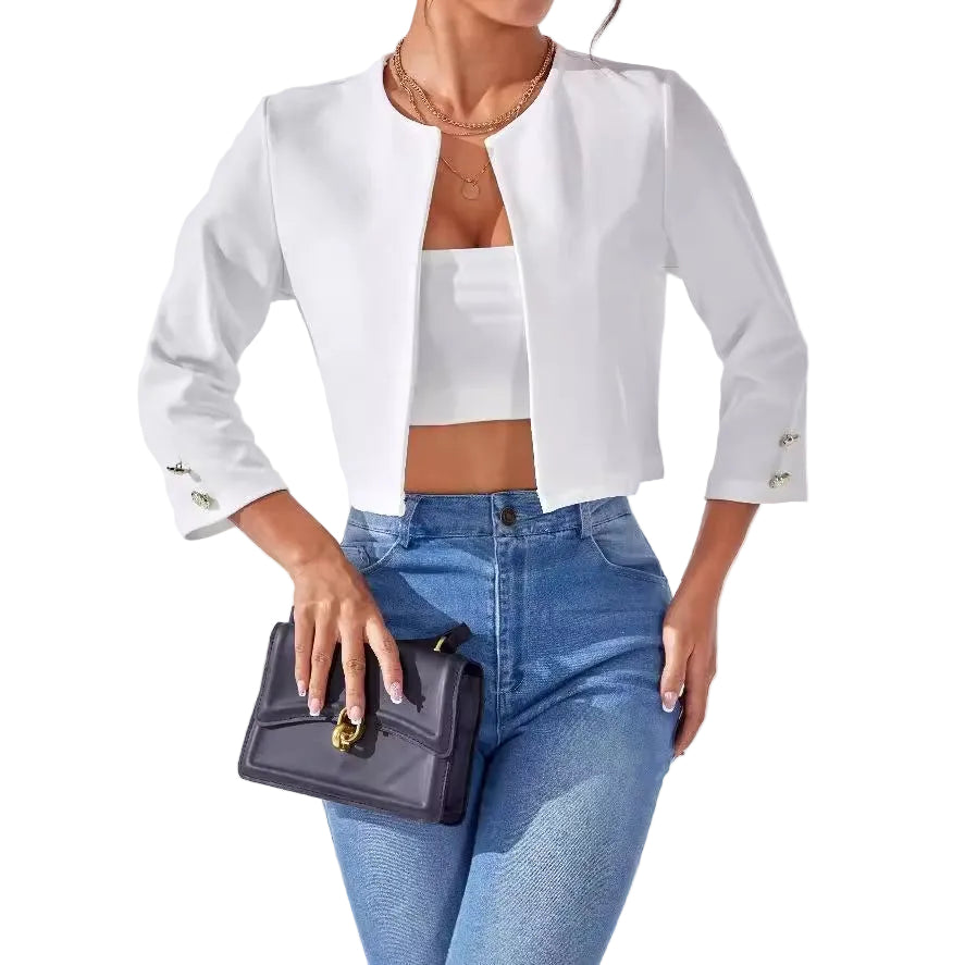 Solid Color Slit Bomber Jacket - cas7m