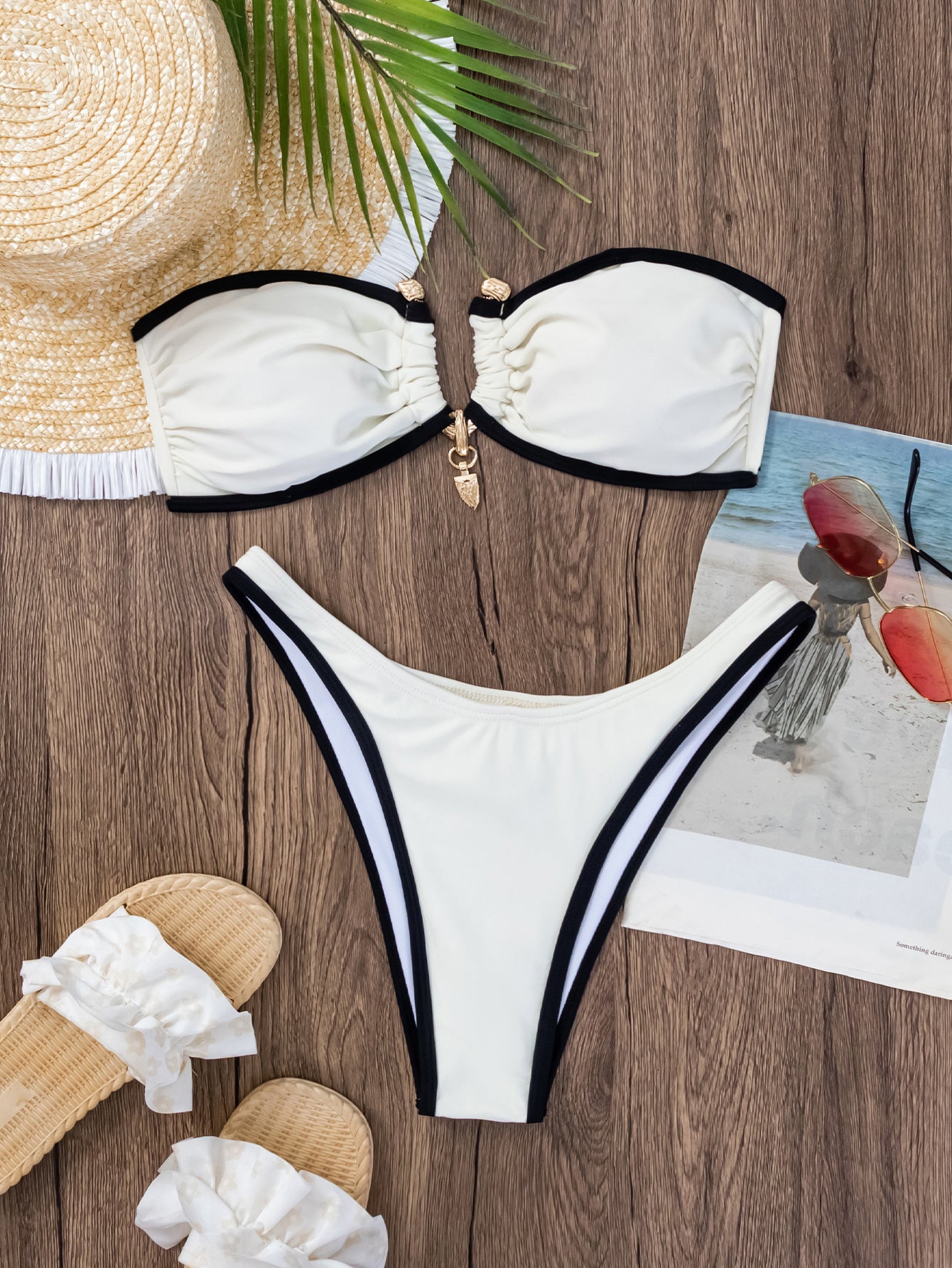 Women's Fashion Color Contrast Tube Top Bikini - cas7m