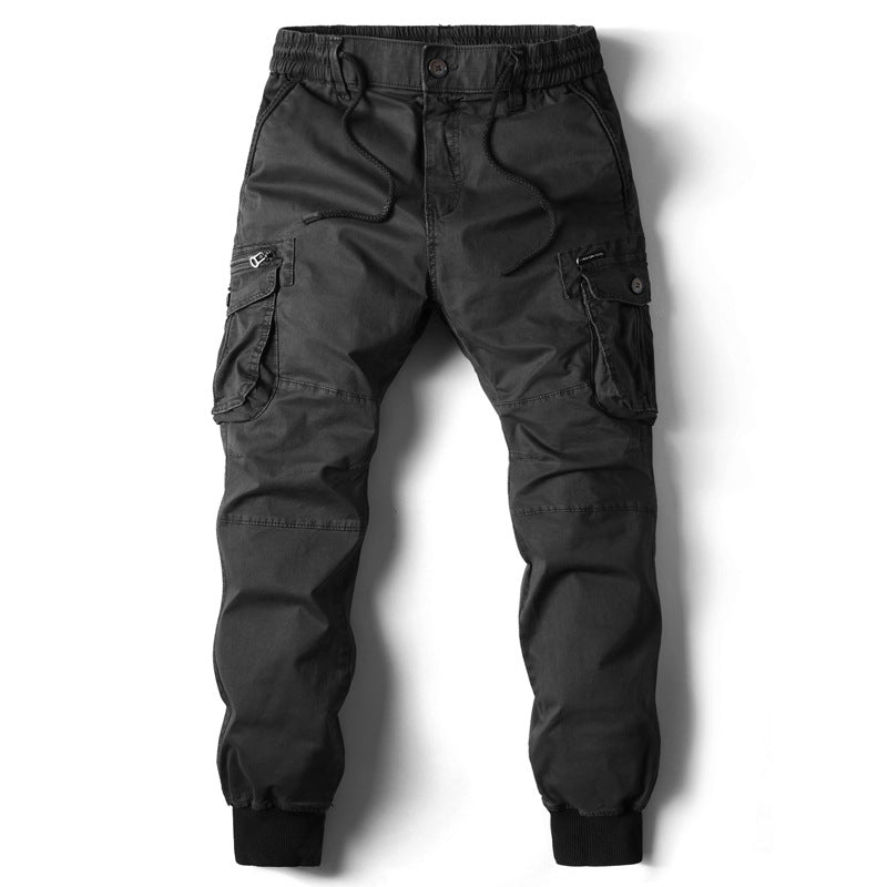 Solid Color Skinny Pants Multi-pocket Men's Working Pants - cas7m