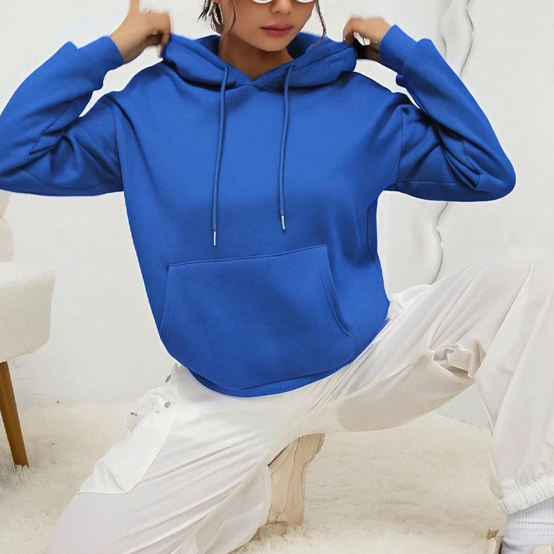All-matching Loose Drawstring Pocket Sweatshirt Long Sleeve Women - cas7m