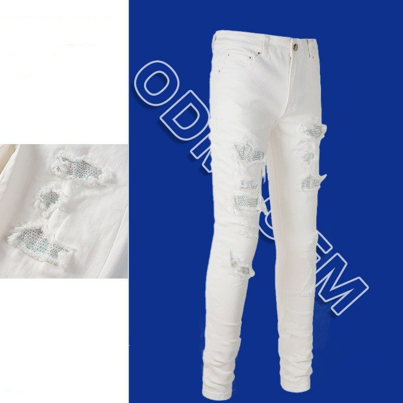 White Diamond Hole & Patch High Street Elastic Jeans - cas7m