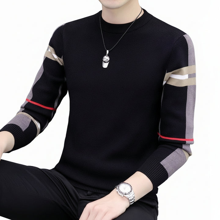 Slim-fit Contrast Colors Round Neck Base Knitwear Men's Sweater - cas7m