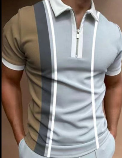 Men's POLO Shirt Striped Printed Short Sleeve T-Shirt Lapel Shirt - cas7m