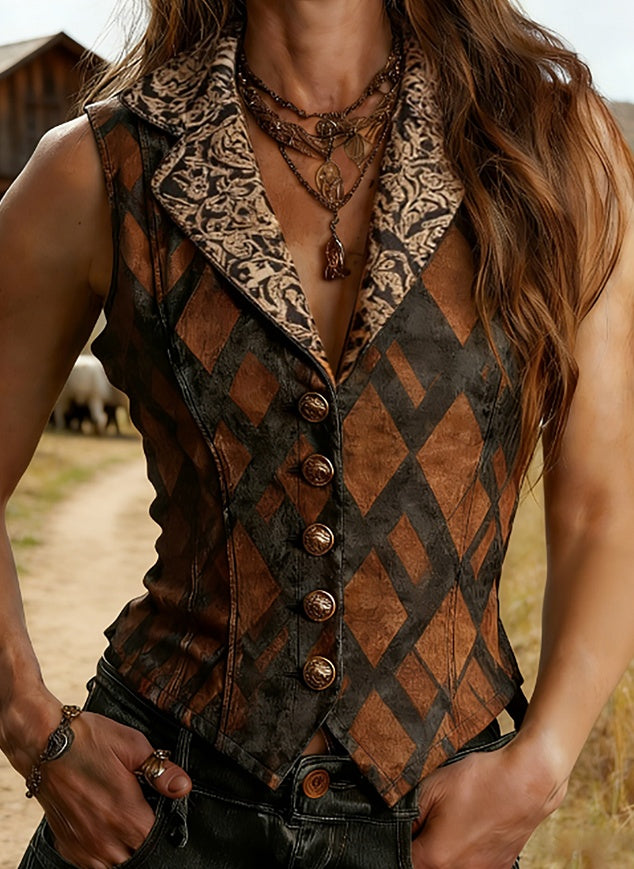 Printed Casual Sleeveless V-neck Slim-fit Vest - cas7m