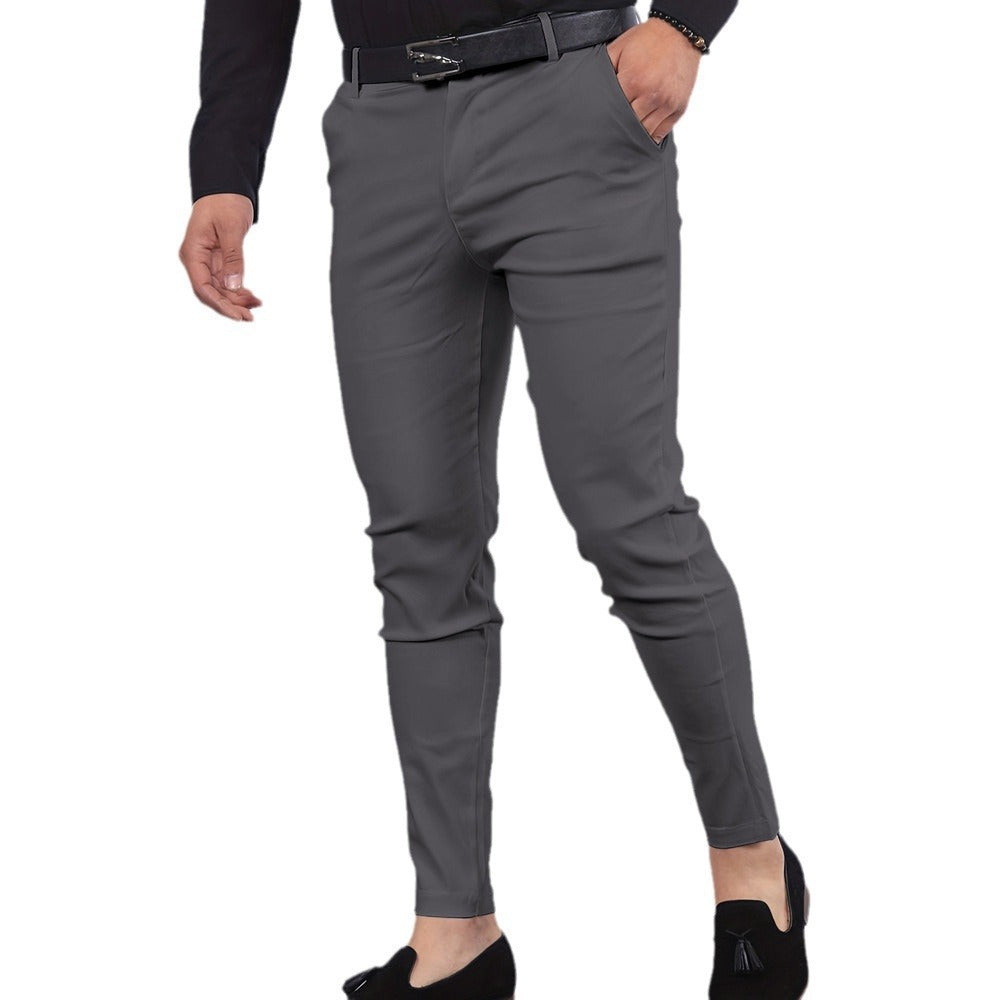 Men's Solid Color Faux Pocket Formal Casual Pants - cas7m