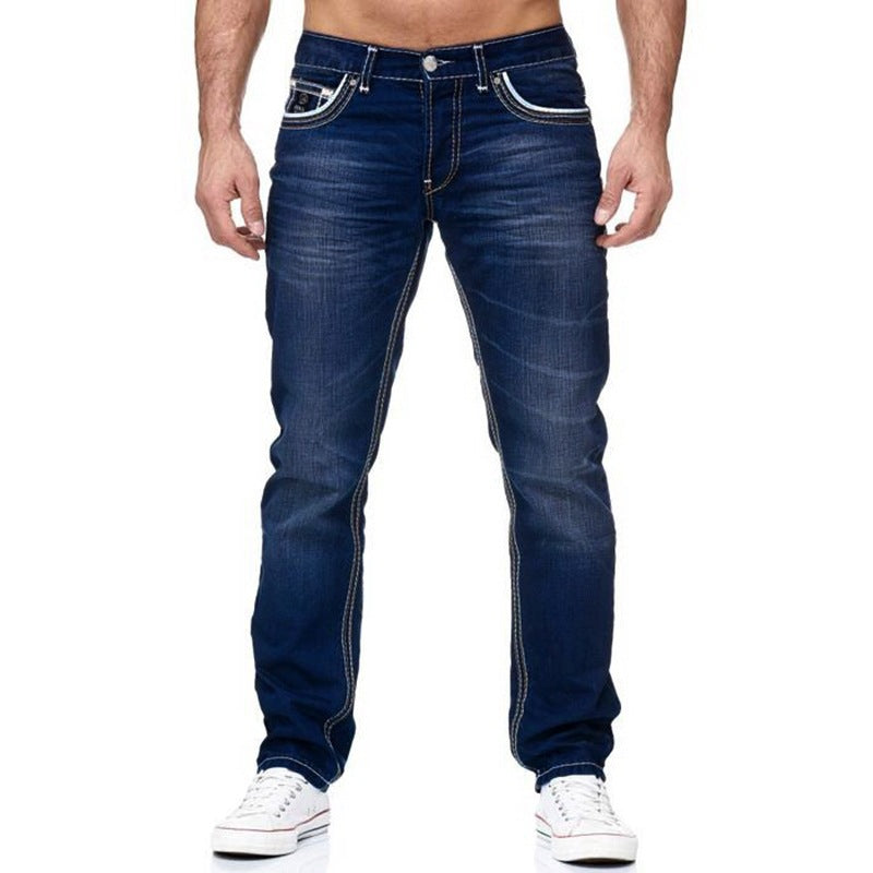 Men's White Distressed Mid-rise Loose Straight-leg Jeans - cas7m