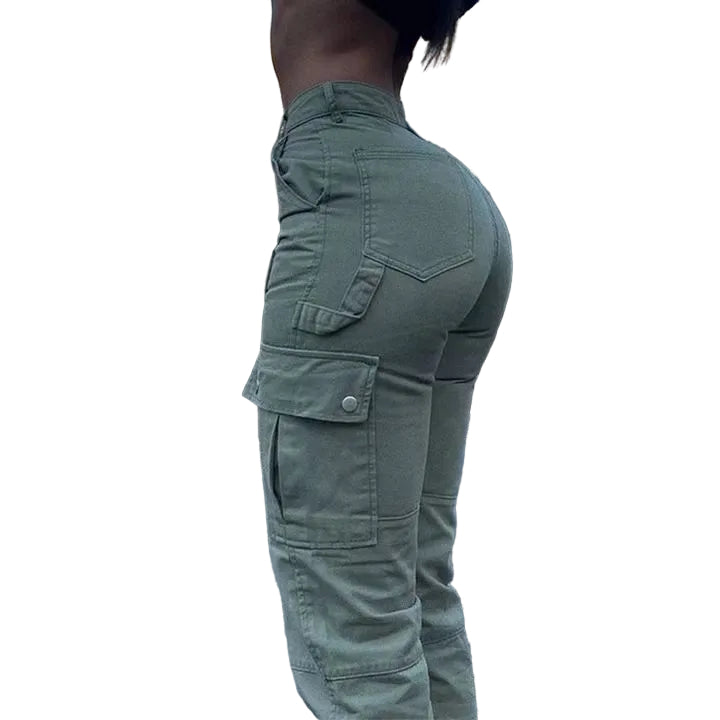 High Quality European And American New Hip Pants High Waist Multi-pocket Workwear Fashion Stretch Street Trend Trendy Women's Pants - cas7m