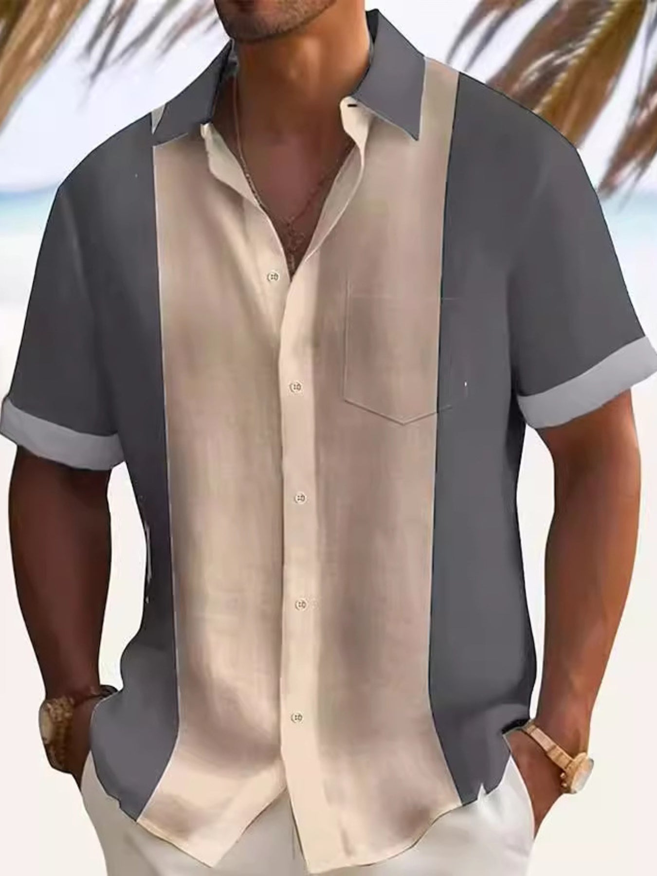 Men's Full Size Color Block Short Sleeve Shirt Plus Size - cas7m