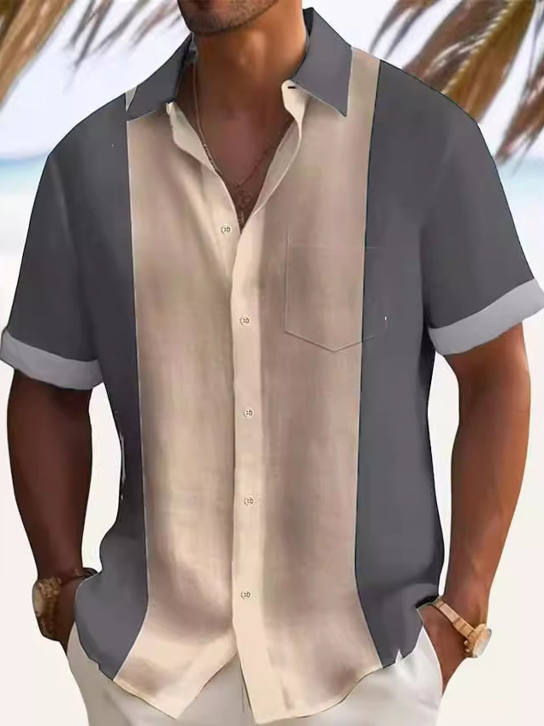 Men's Full Size Color Block Short Sleeve Shirt Plus Size - cas7m