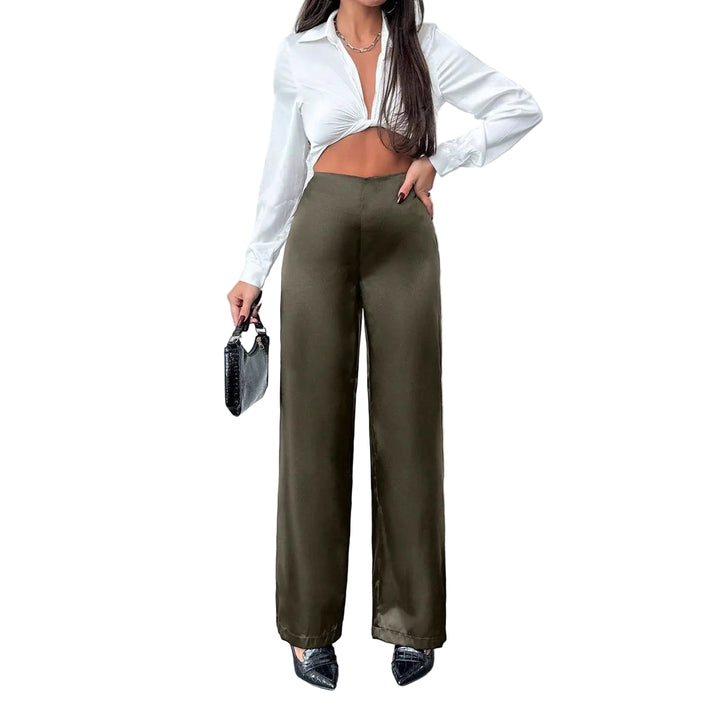 Women's Solid-Colored Casual Loose Satin Wide-Leg Pants - cas7m