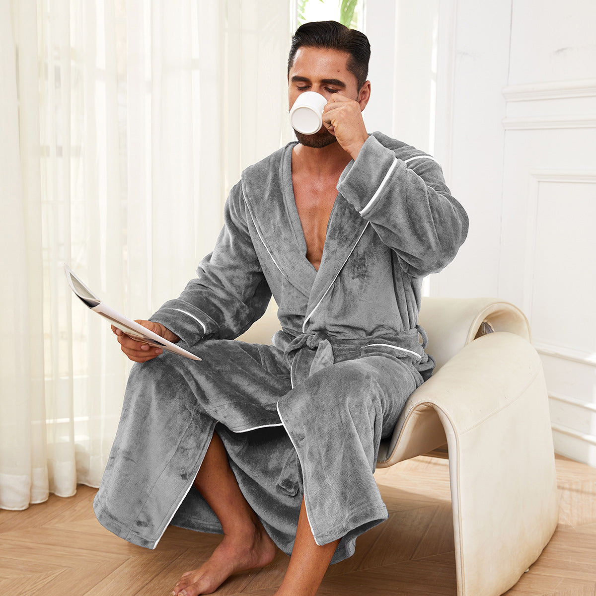 Fashion Men's Flannel Bathrobe Pajamas Women - cas7m