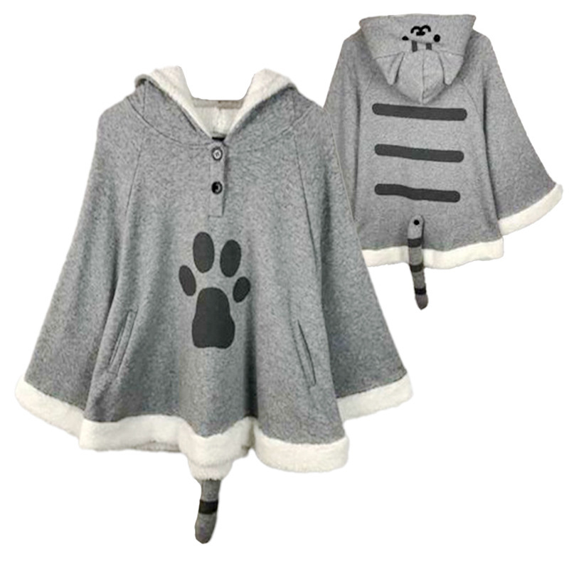 Zippered cartoon print hooded sweatshirt