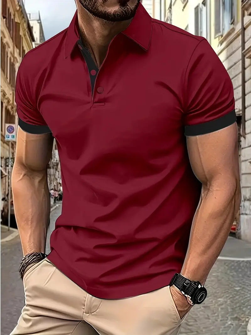 3D Solid Color Lapel Short Sleeve Polo Shirt Casual Loose Men - cas7m