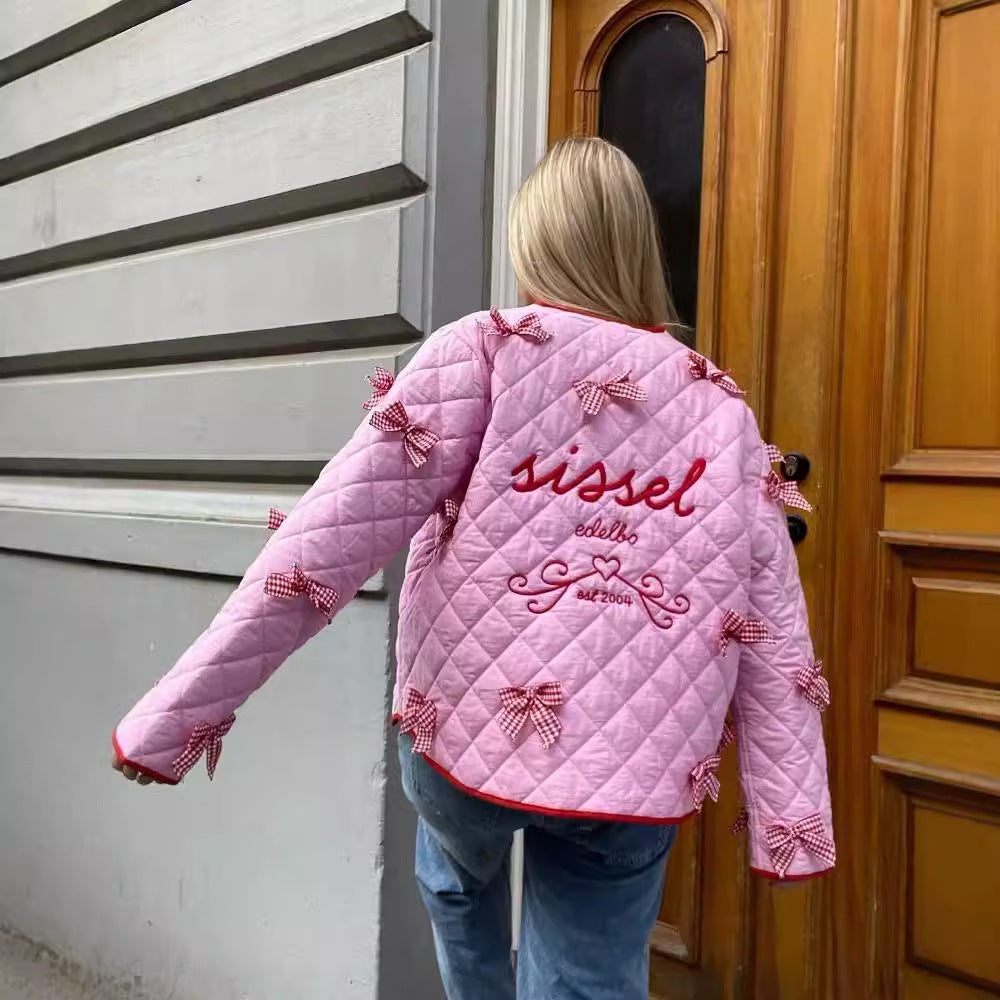 Women's Bow Embroidered Quilted Jacket - cas7m