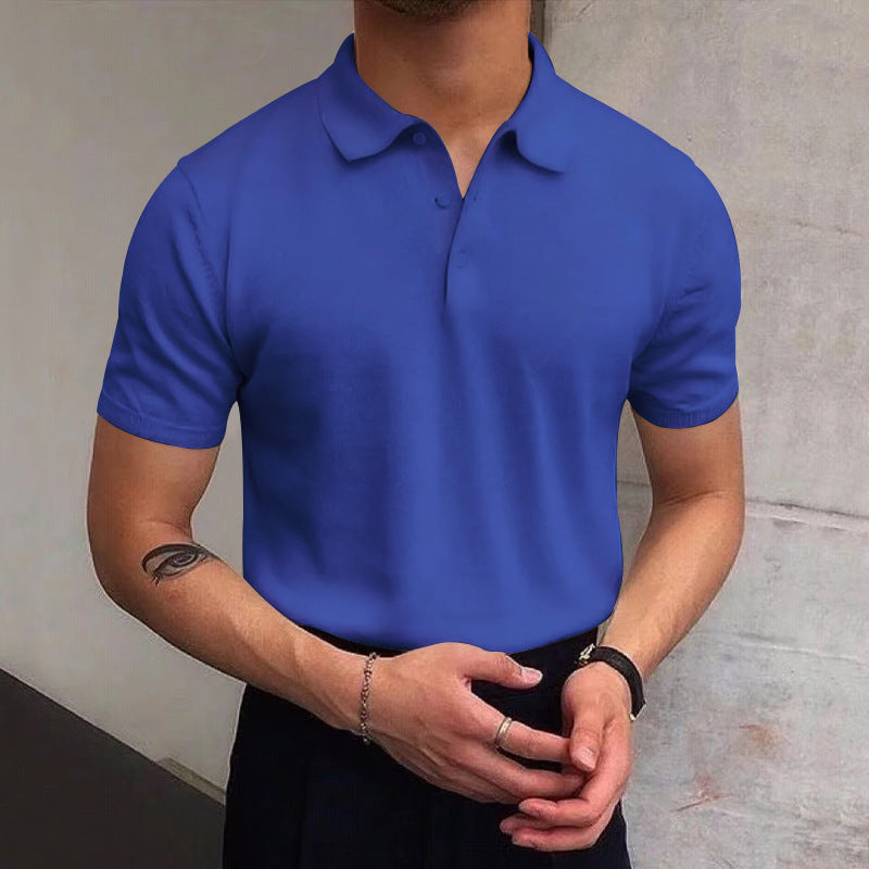 Men's Summer Lapels T-shirt Solid Color Casual - cas7m