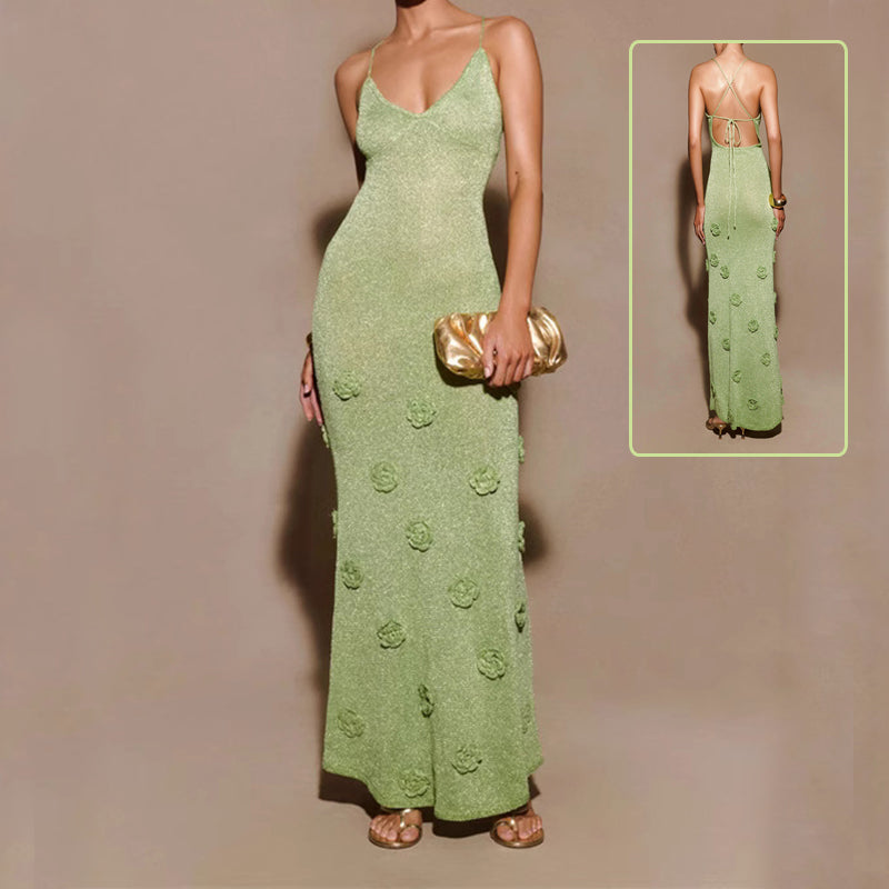 Knitted Flowers Suspenders Dress Crochet Glitter Dresses - cas7m