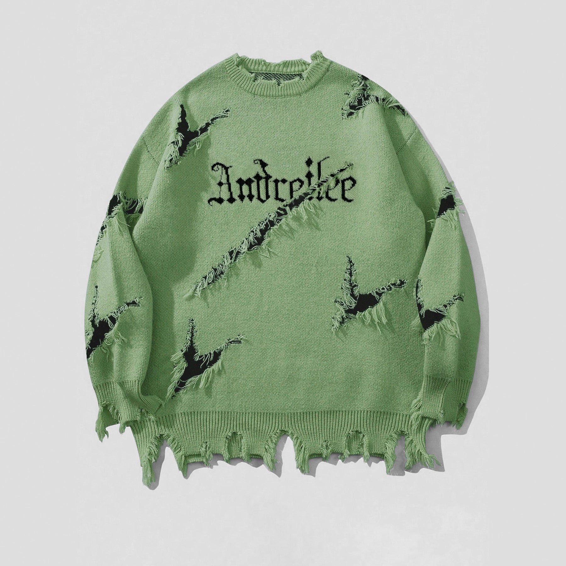New Personality Street Jacquard Ripped Frayed Vintage Loose Sweater - cas7m