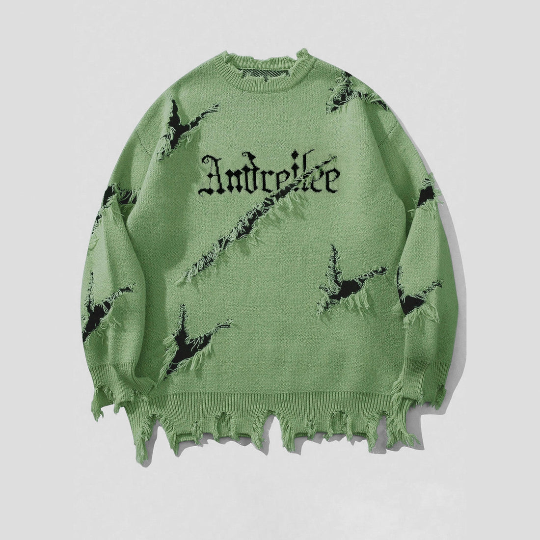 New Personality Street Jacquard Ripped Frayed Vintage Loose Sweater - cas7m