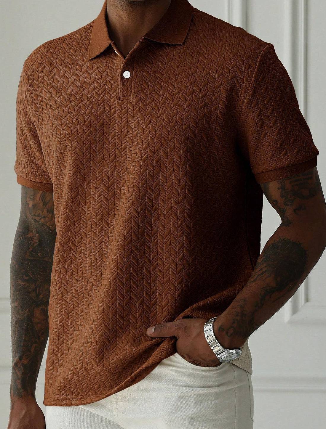 Men's Solid Color Polo Collar Short-sleeved Shirt - cas7m