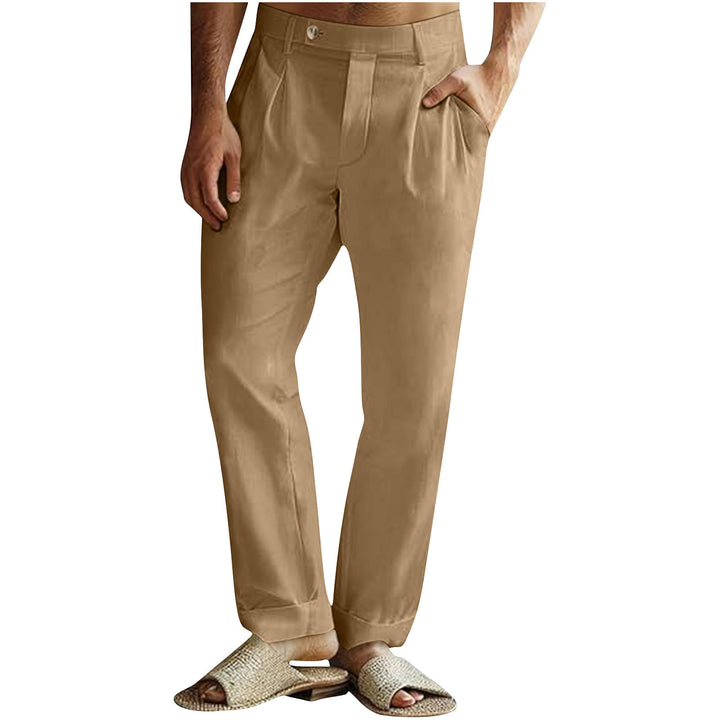 Men's Casual Cotton Linen Pants Pleated Elastic Waist Pants - cas7m