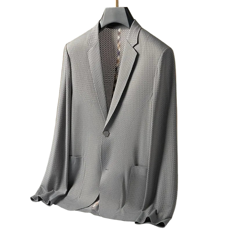 Gray textured blazer on a beige background