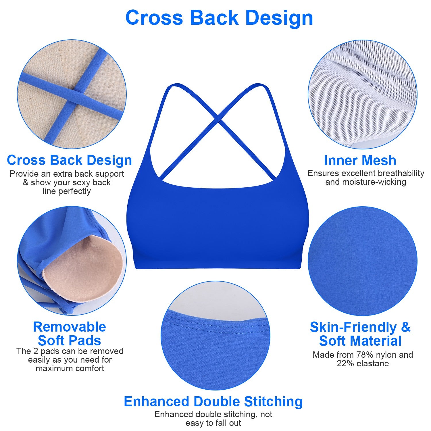 Strappy Cross Back Sports Bra: Breathable, Soft & Supportive - cas7m