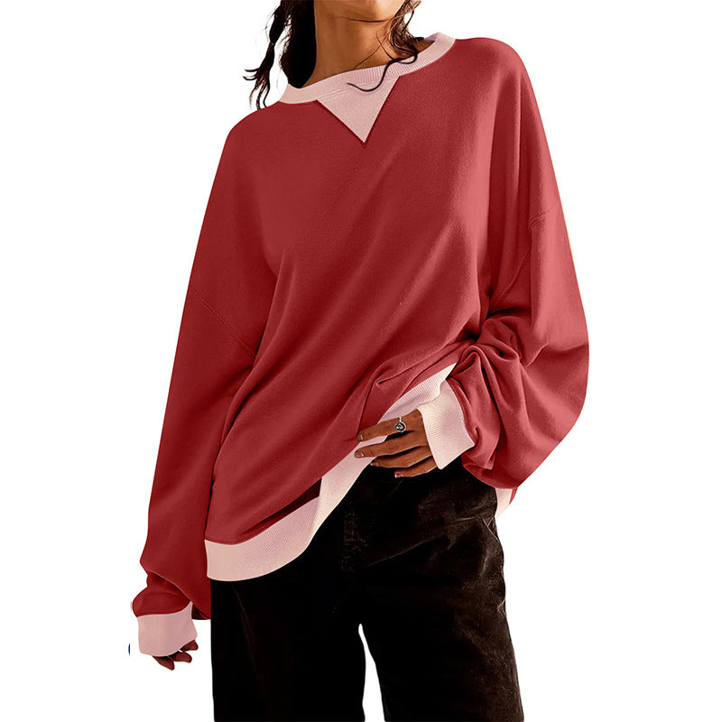 Loose Casual Contrast Color Sweater For Women - cas7m