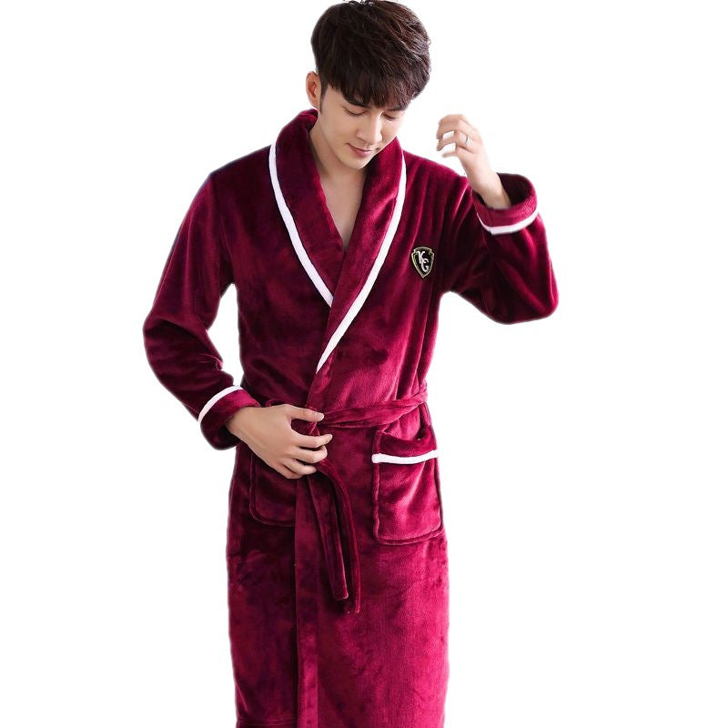 Flannel Thickened Long Section Bathrobe Men - cas7m