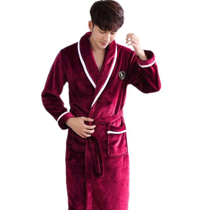 Flannel Thickened Long Section Bathrobe Men - cas7m