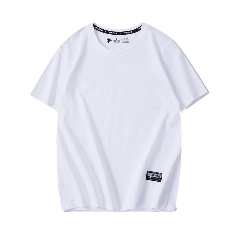 Drop-Shoulder Pure Cotton Short-Sleeve Unisex Solid-Color Blank Shirt - cas7m