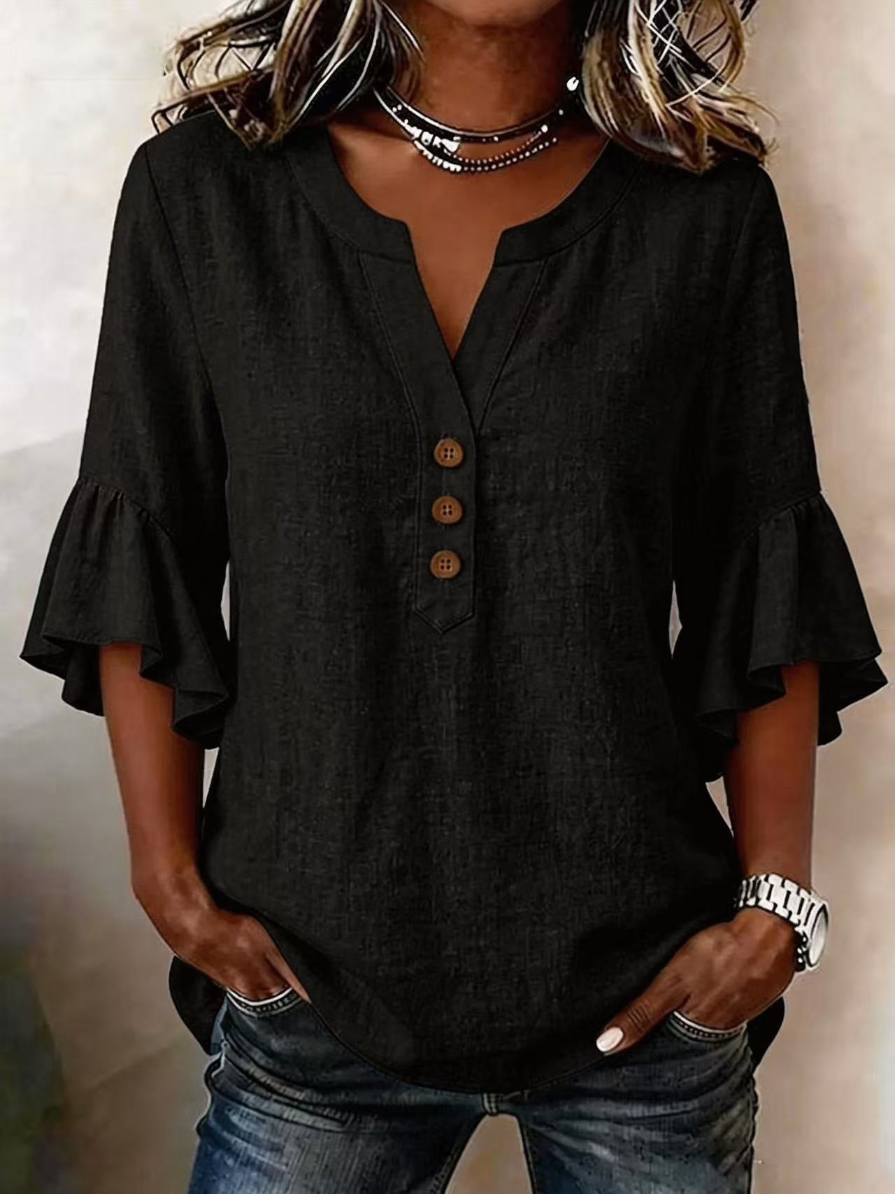 Solid Casual Loose Blouses For Women Fashion Summer Vintage Women's Oversized Shirts And Blouses Elegant Youth Female Tops - cas7m