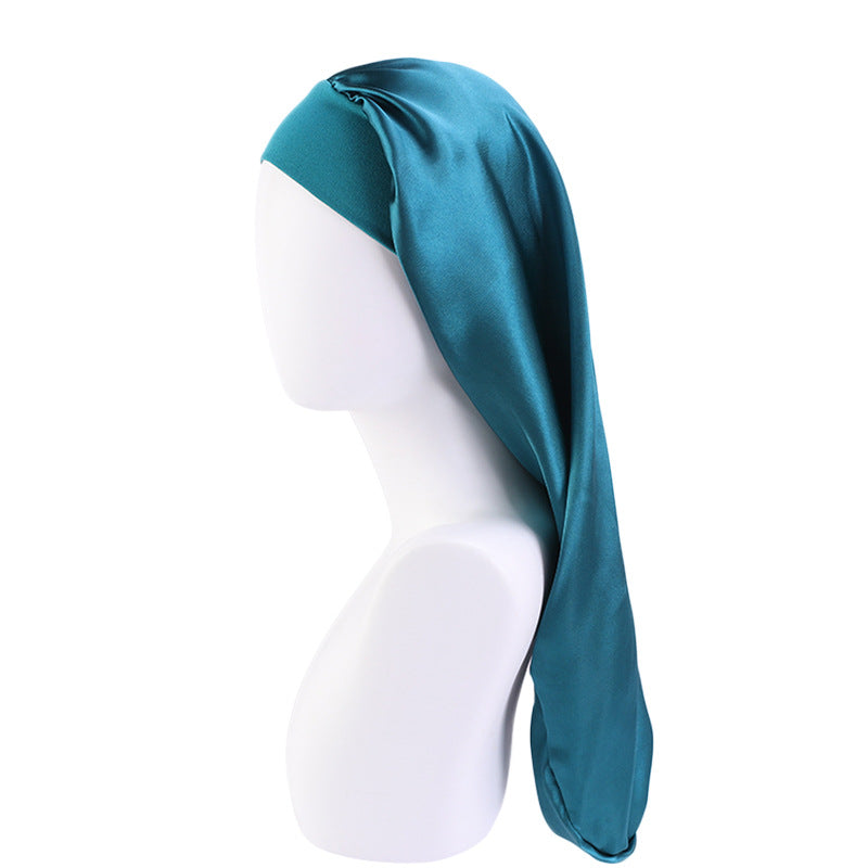Women's Elastic Wide-brimmed Satin Long Tube Nightcap - cas7m
