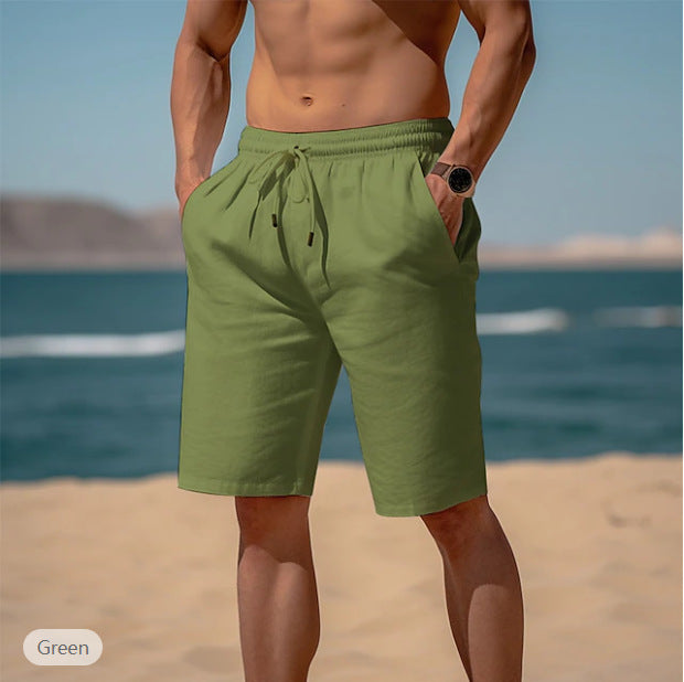Summer Drawstring Shorts Elastic Waist Straight Pants Beach Breathable Shorts For Men Clothing - cas7m
