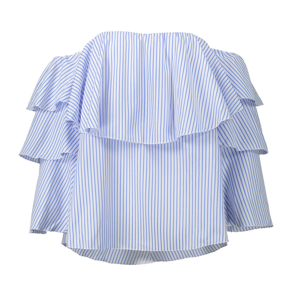 Halter-neck Sexy Backless Flared-sleeve Striped Blouse For Women - cas7m