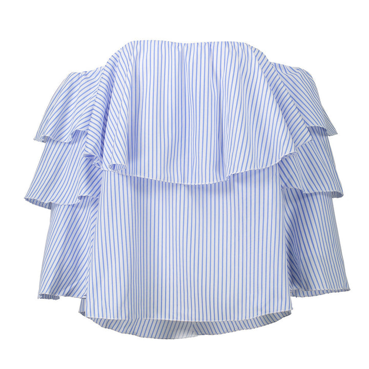 Halter-neck Sexy Backless Flared-sleeve Striped Blouse For Women - cas7m