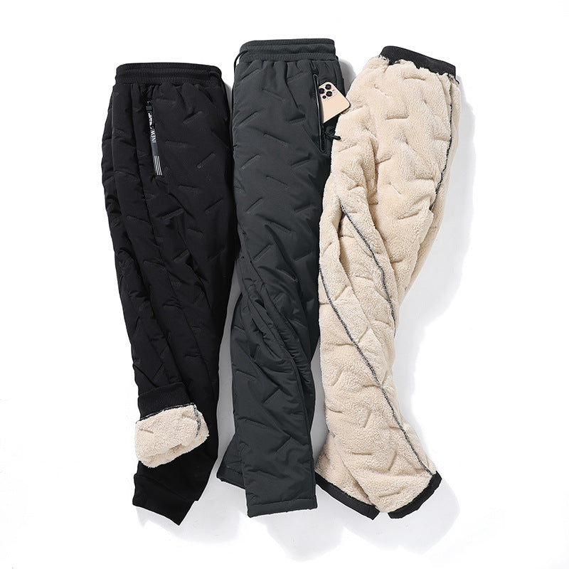 Men's Trousers Winter Velvet Thickening Loose Fleece Pants With Zip Pocket Large Size Windproof Warm Jogging Pants - cas7m